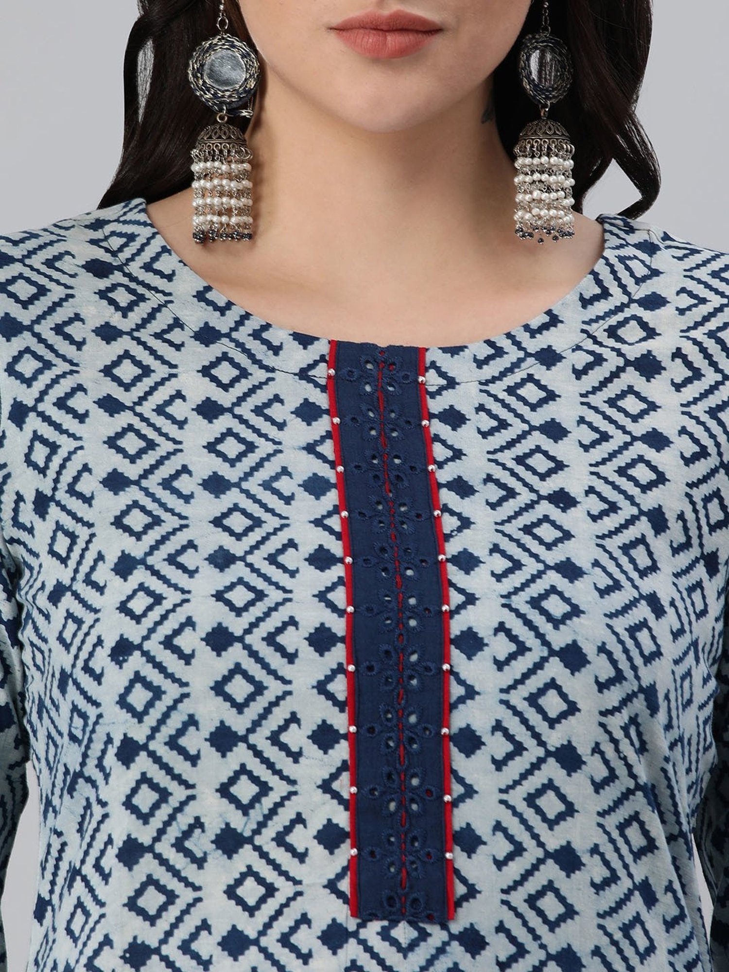 Kami Kubi Blue Printed Straight Kurta