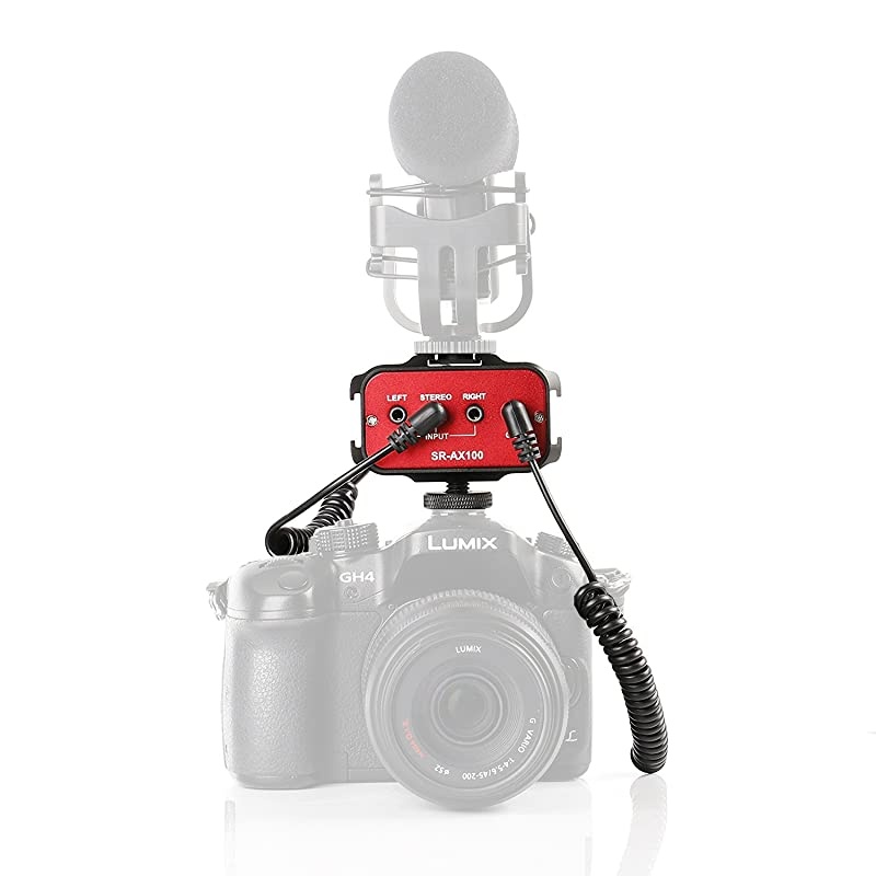 DSLR Audio Adapter SR AX100 Microphone Audio Mixer Universal Dual Channels Microphone Amplifier Adapter for use with Shooting Video Recording Mic Accessories with 2 Channel 35mm