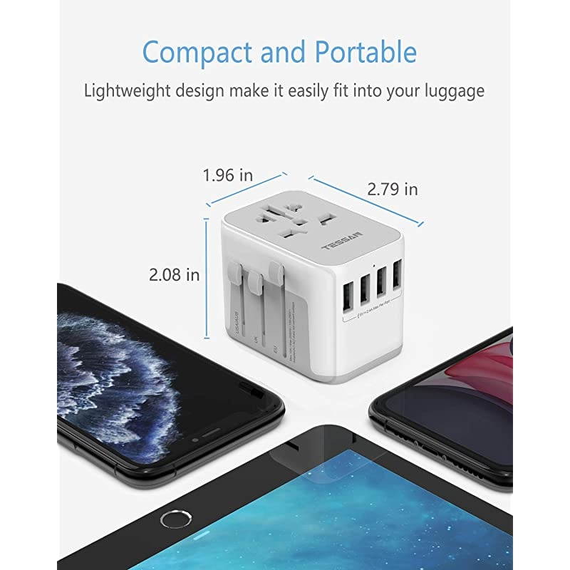 Universal Travel Adapter,  International Power Adaptor with 4 USB Outlets - Worldwide All in One Wall Charger for China USA Europe EU UK Thailand Japan Australia (Type G/C/A/I)