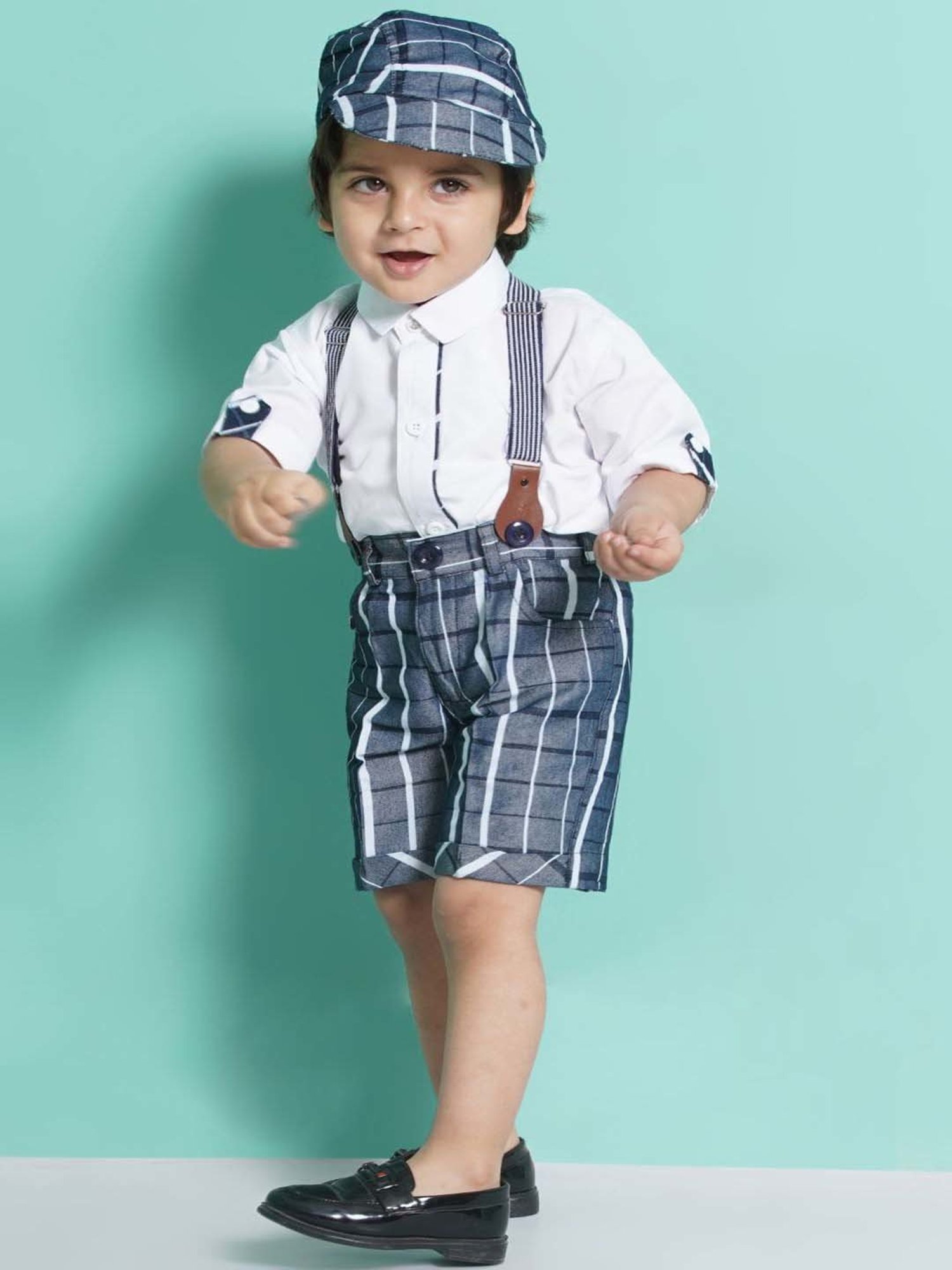 AJ Dezines Kids White & Blue Chequered Shirt Set