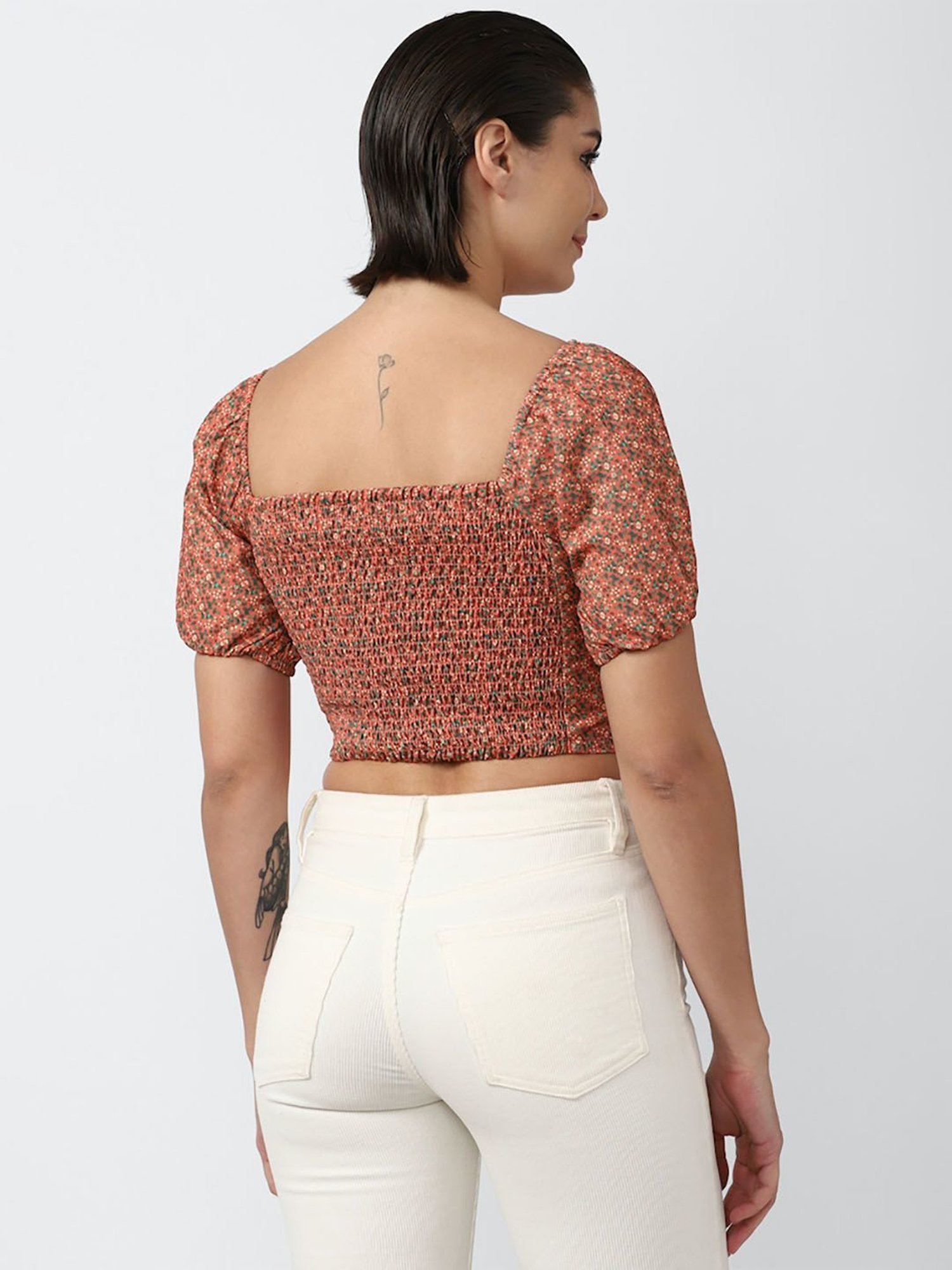 Forever 21 Peach Floral Print Crop Top