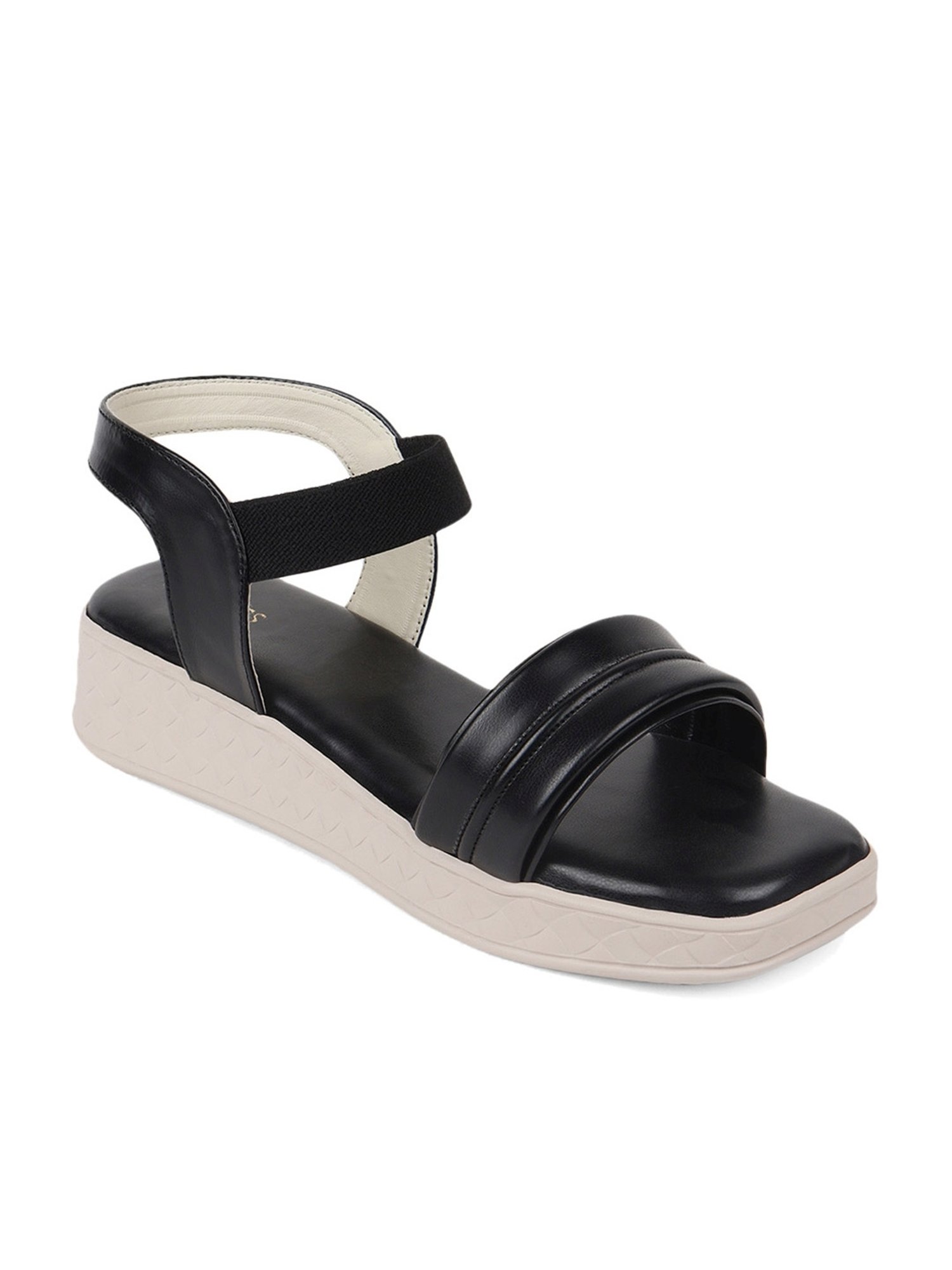 Iconics Women's Black Ankle Strap Wedges