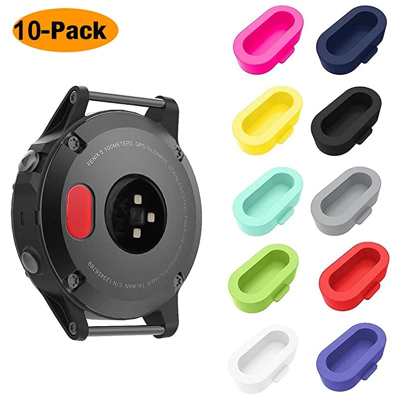 10 Pack Dust Plug Compatible with Garmin Fenix 55S5X66S6X6 Pro6S Pro6X ProForerunner 935Vivoactive 344S Smartwatch Silicone Charger Port Protector Anti Dust Plugs Caps Multi Colors