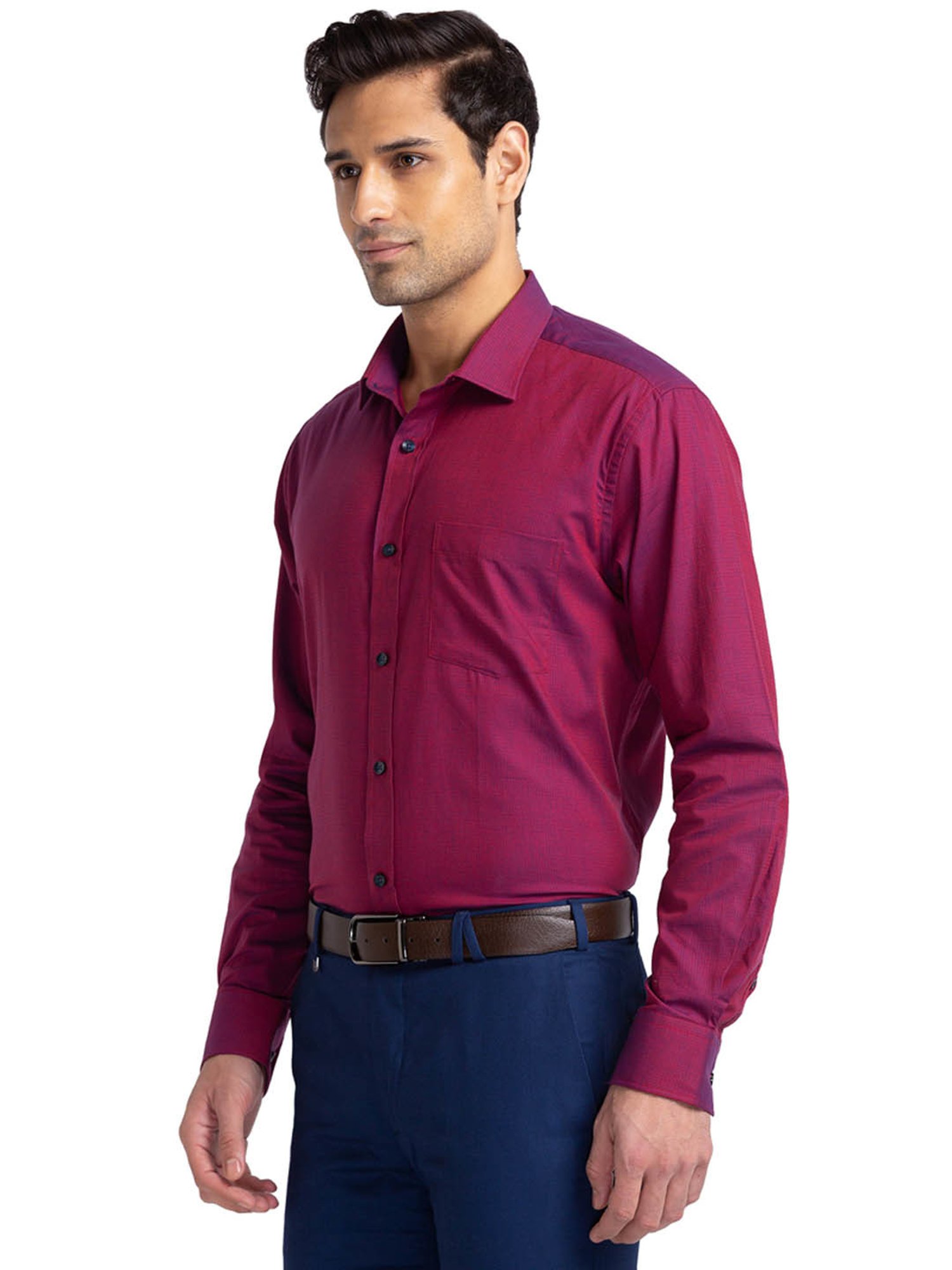 Park Avenue Maroon Cotton Regular Fit Self Pattern Shirt