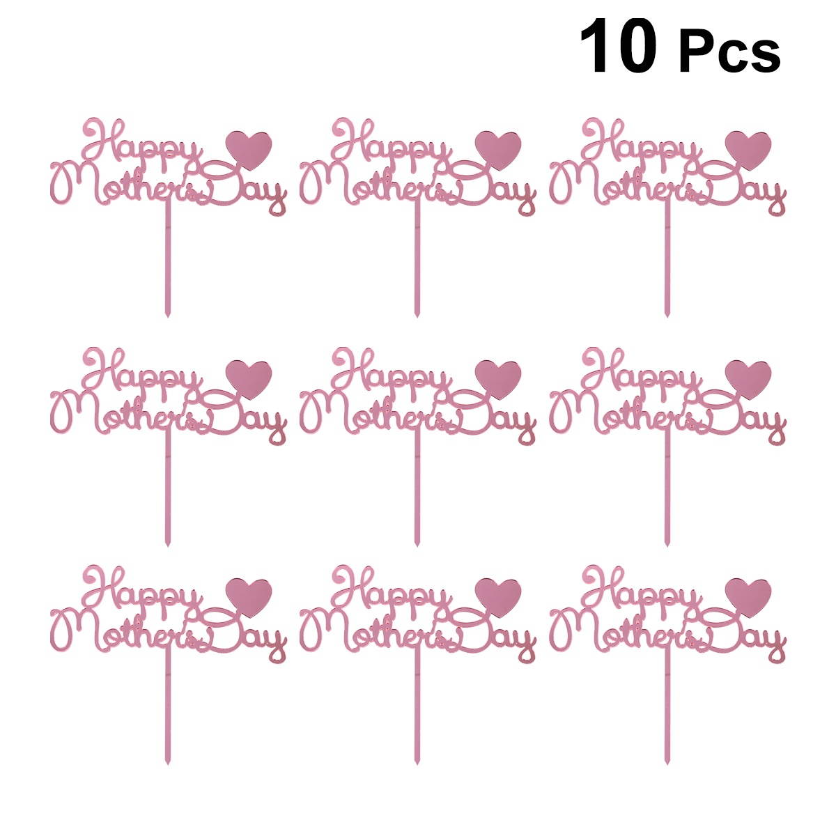 10pcs Gold Letter Acrylic Cake Toppers Mom Theme Cake Picks Heart DIY Cake Decoration Mothers Day Party Dessert Insert Favor