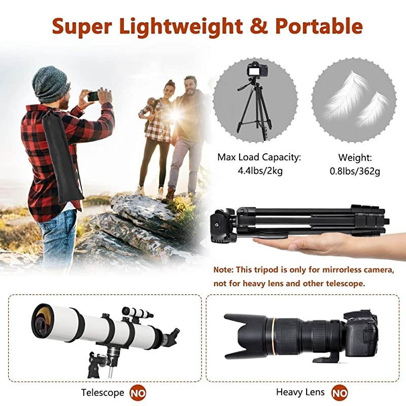 57 inch Phone Tripod  Lightweight Tripod Aluminum Portable Smartphone Tripod with Phone Holder amp Remote Shutter and Carry Bag for Travel amp Video Shooting Black