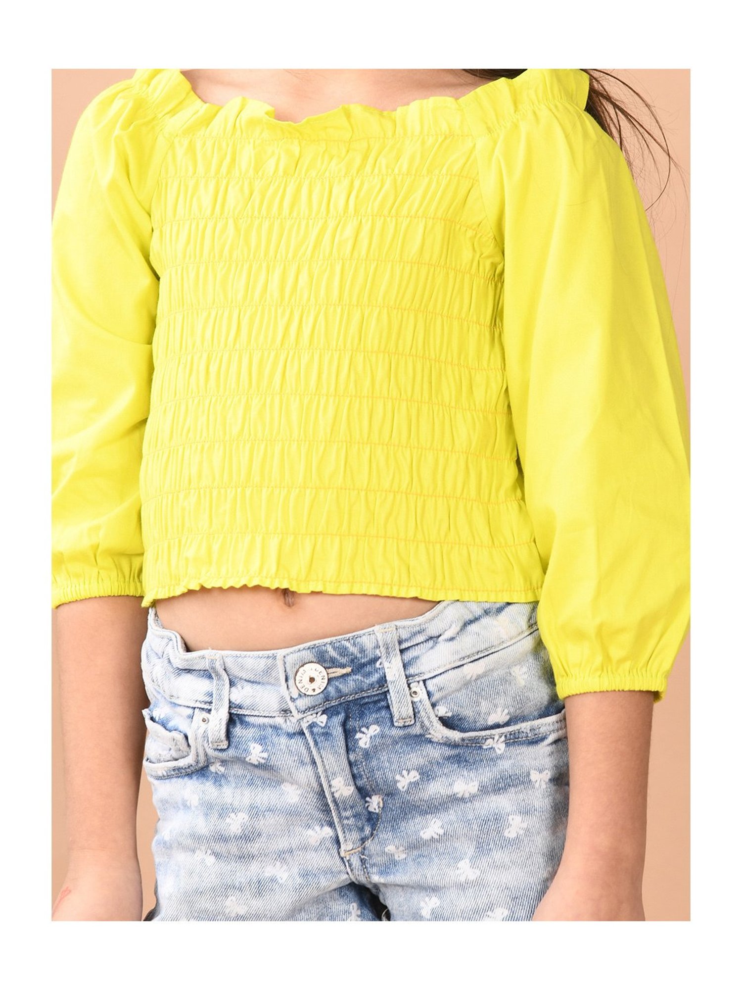 LilPicks Kids Yellow Solid Crop Top