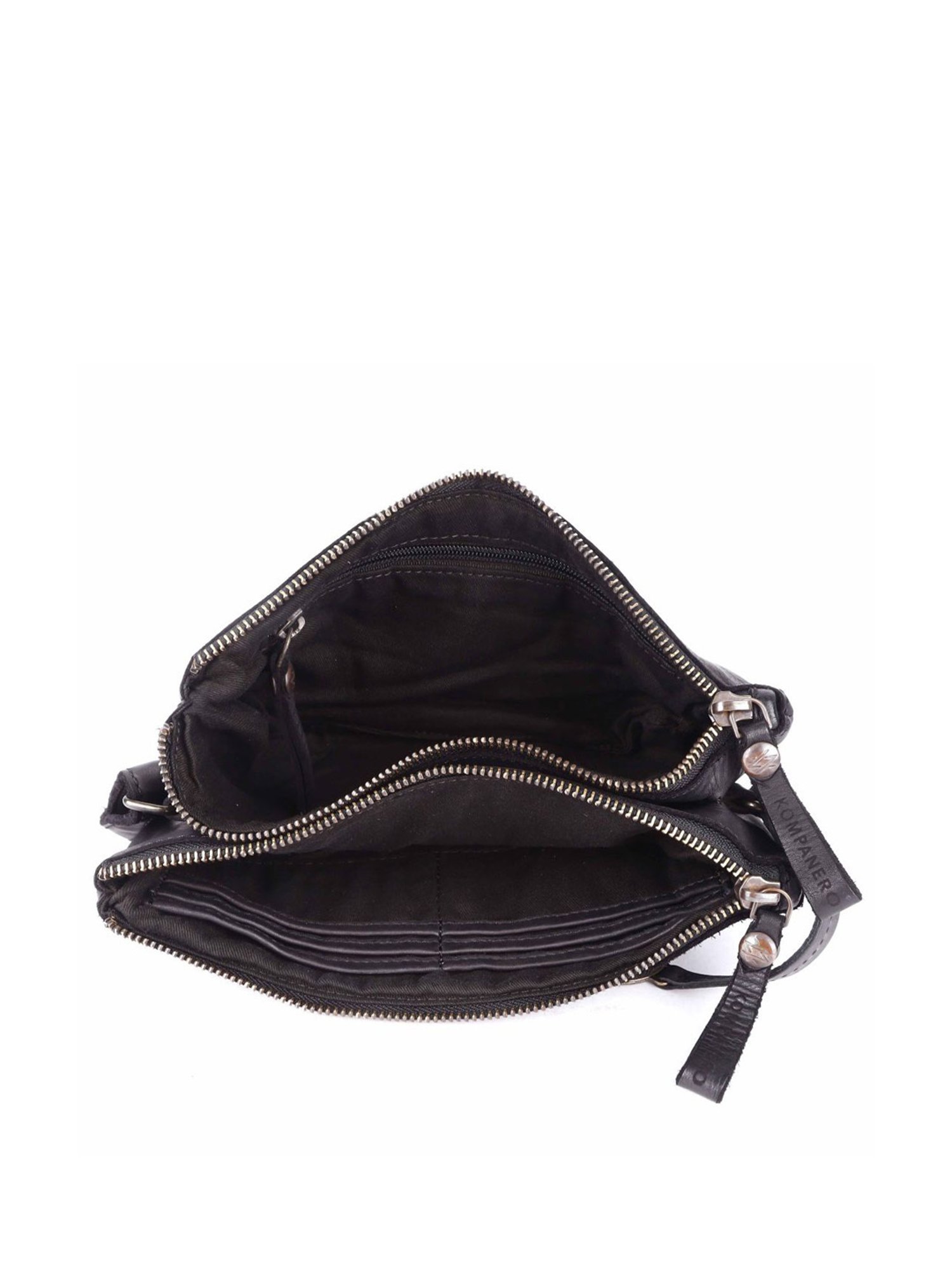 KOMPANERO Athena Black Leather Solid Sling Handbag