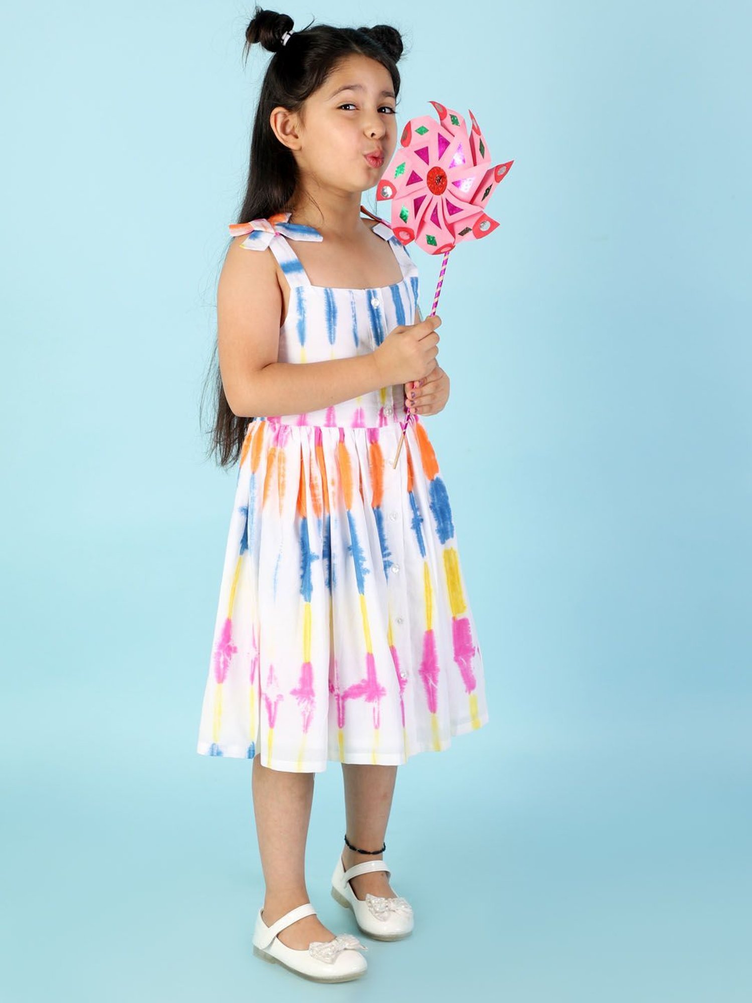 Lil Drama Kids White Printed Dress