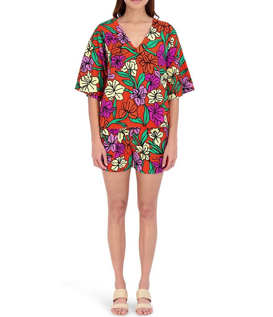 Roller Rabbit Woven Jorales Embroidered Coordinating Yansel Short Sleeves Top