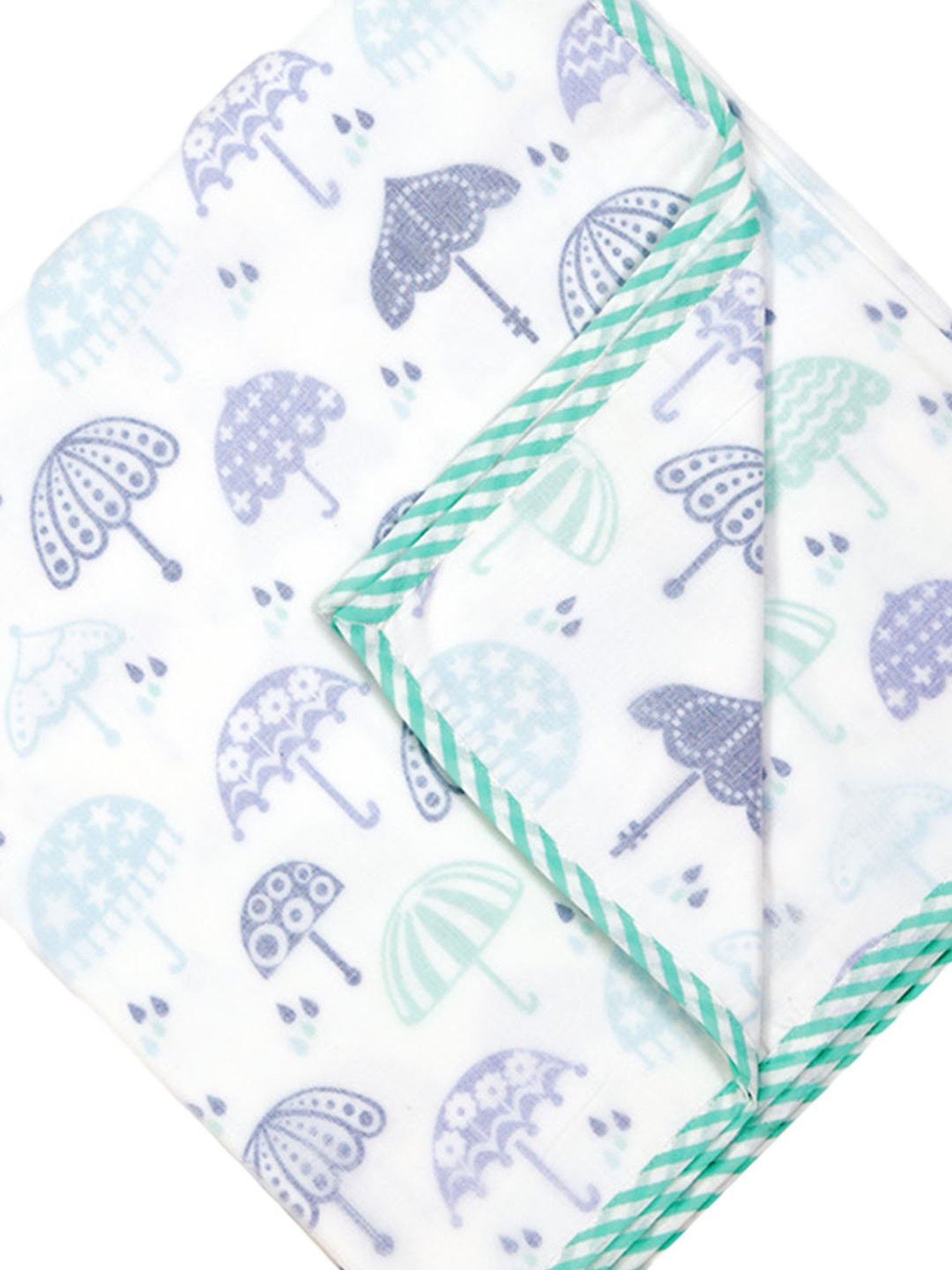 Nigh Nigh Umbrella White & Blue Cotton 70 TC Infants Dohar - Set of 1