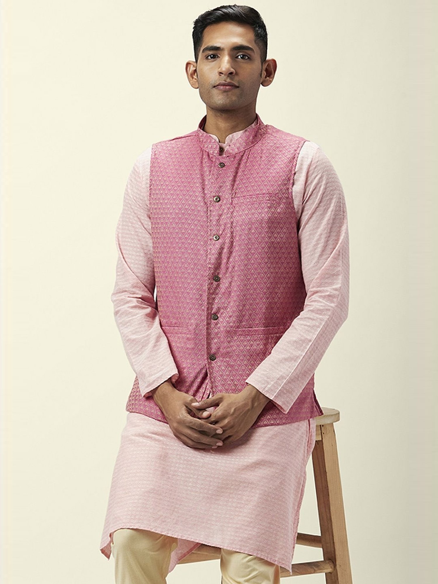 Indus Route By Pantaloons Pink Regular Fit Self Pattern Nehru Jacket