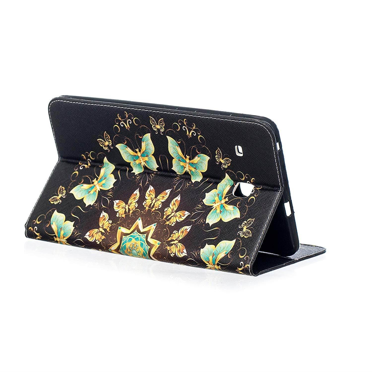 Galaxy Tab E 8.0 Case - UUcovers Ultra Slim Lightweight PU Leather Stand Flip Case Cover with Card Slots for Samsung Galaxy Tab E 8.0 Inch SM-T378 / SM-T377 / SM-375, Glowing Golden Butterfly