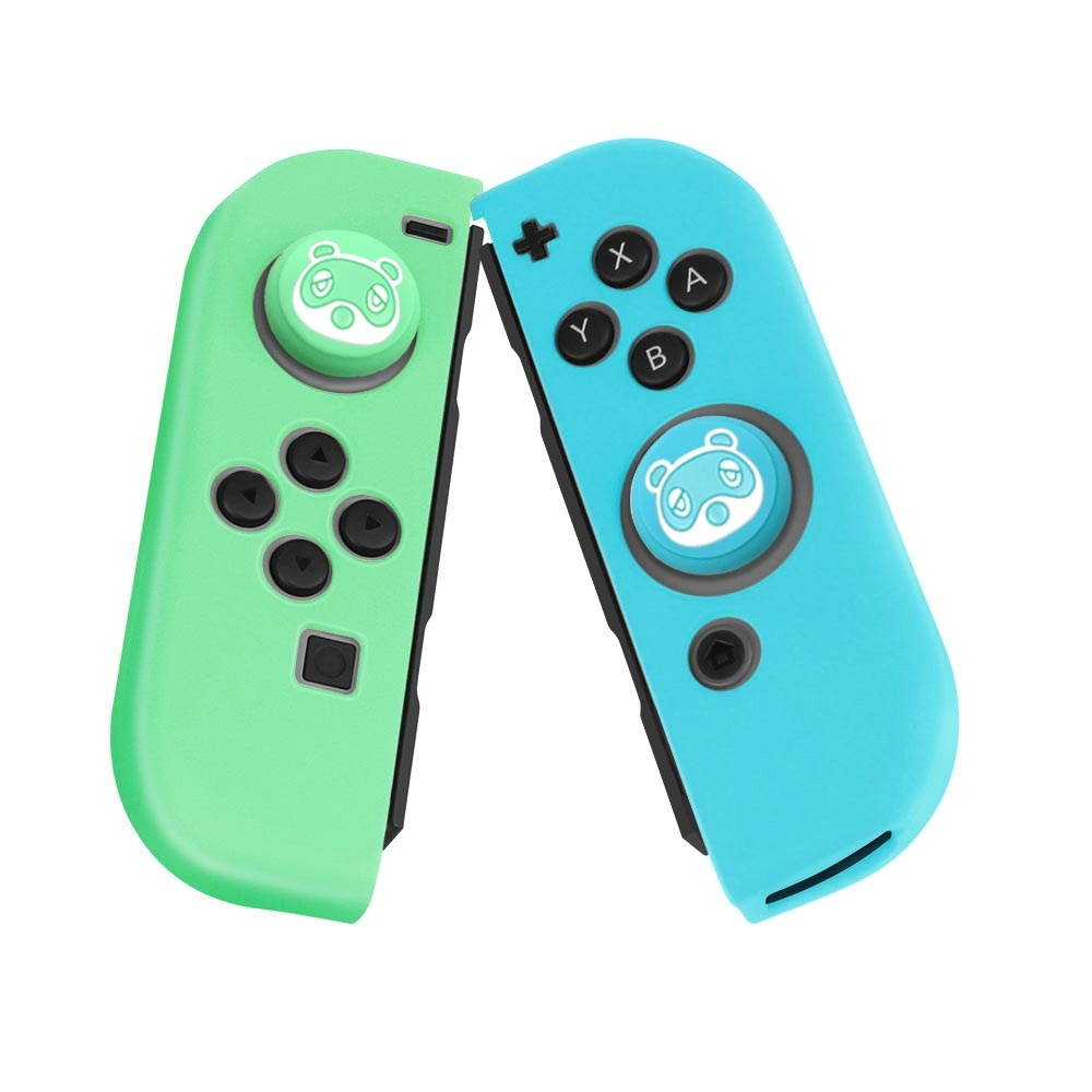 Nintendo Switch Joy-Con Grip Gel Guards with Thumb Grips Caps - Protective Case Covers Anti-Slip Lightweight Animal Crossing Design Joy Con Comfort Grip Controller Skin Accessories (1 Pair Raccoon)