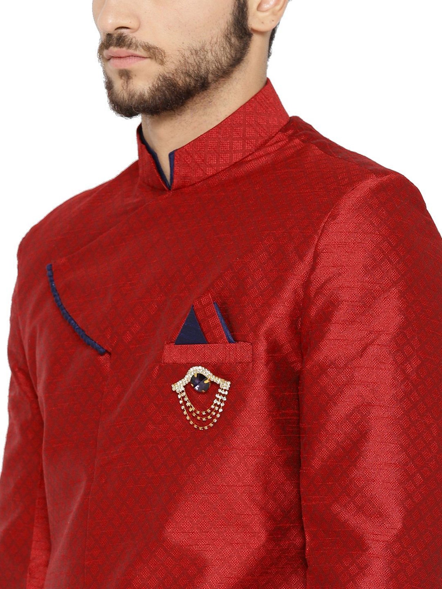 SG RAJASAHAB Navy & Maroon Regular Fit Printed Kurta Set