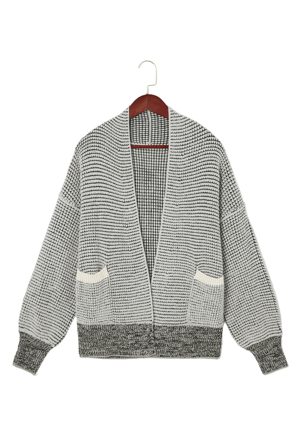 Gray Chunky Knit Pockets Drop Sleeve Cardigan