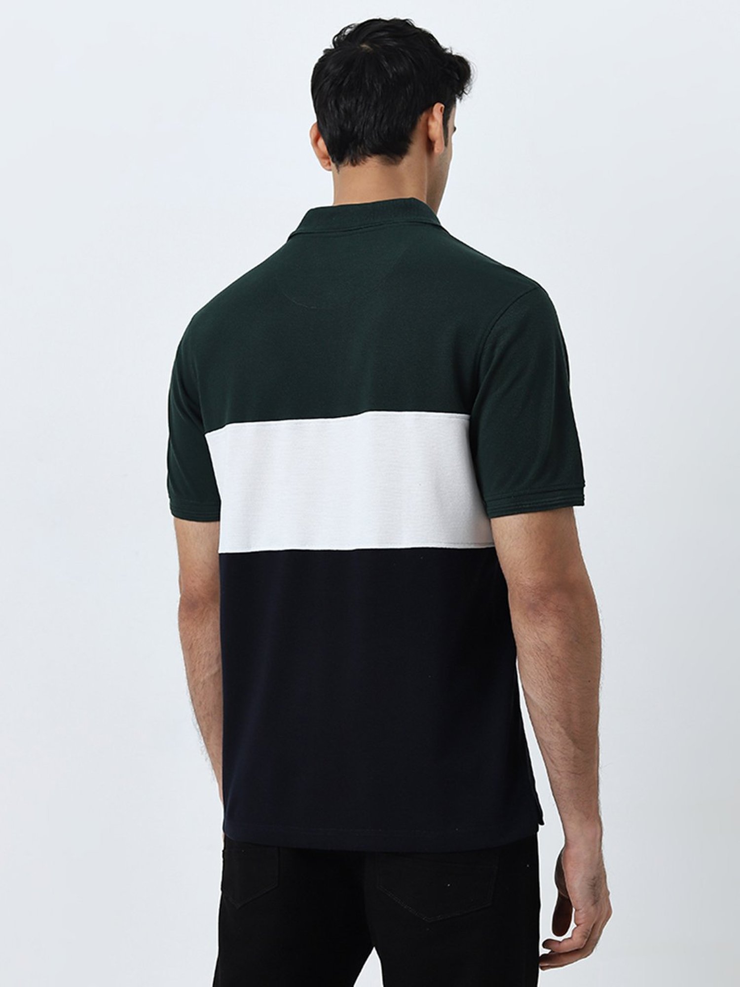 WES Casuals by Westside Dark Green Colour-Blocked Relaxed-Fit T-Shirt
