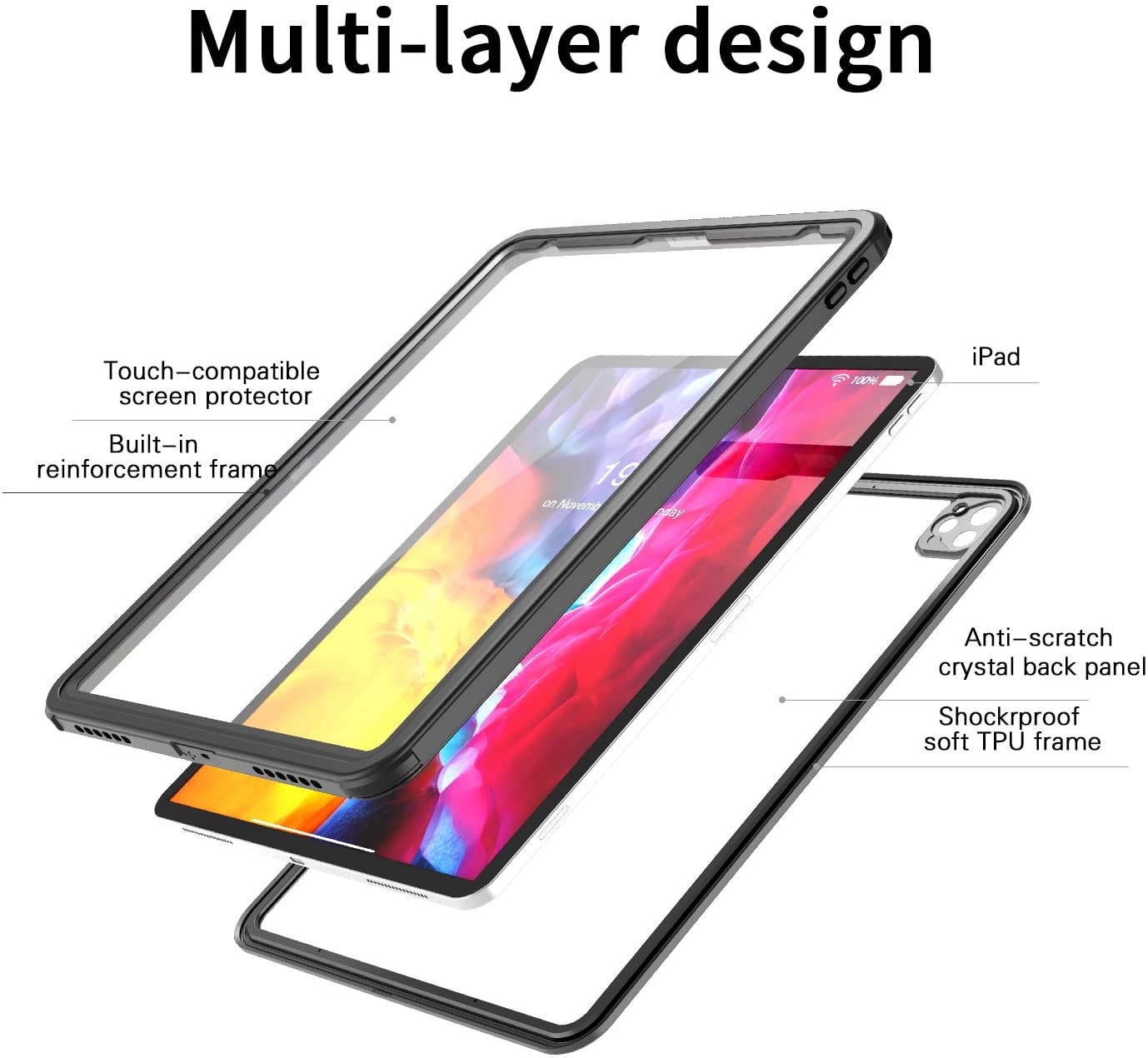 Waterproof Case,with Built-in Screen Protector Dustproof Submersible Full-Body Cover for 2020 iPad Pro 12.9