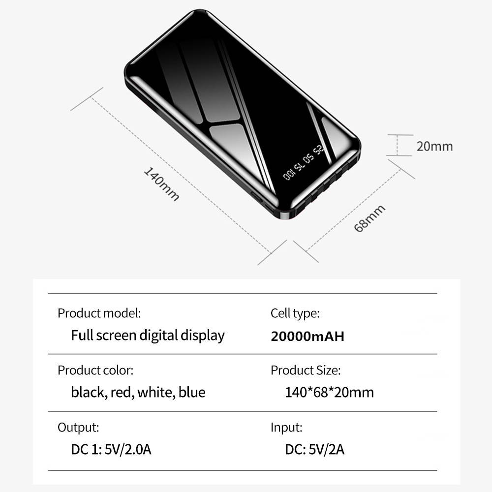20000mAh Power Bank With 4 Self-Contained Cables for Fast Charging of Mobile Phone - Powerbank