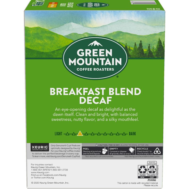 24ct Green Mountain Coffee Breakfast Blend Decaf Keurig K-Cup Coffee Pods Decaffeinated Light Roast
