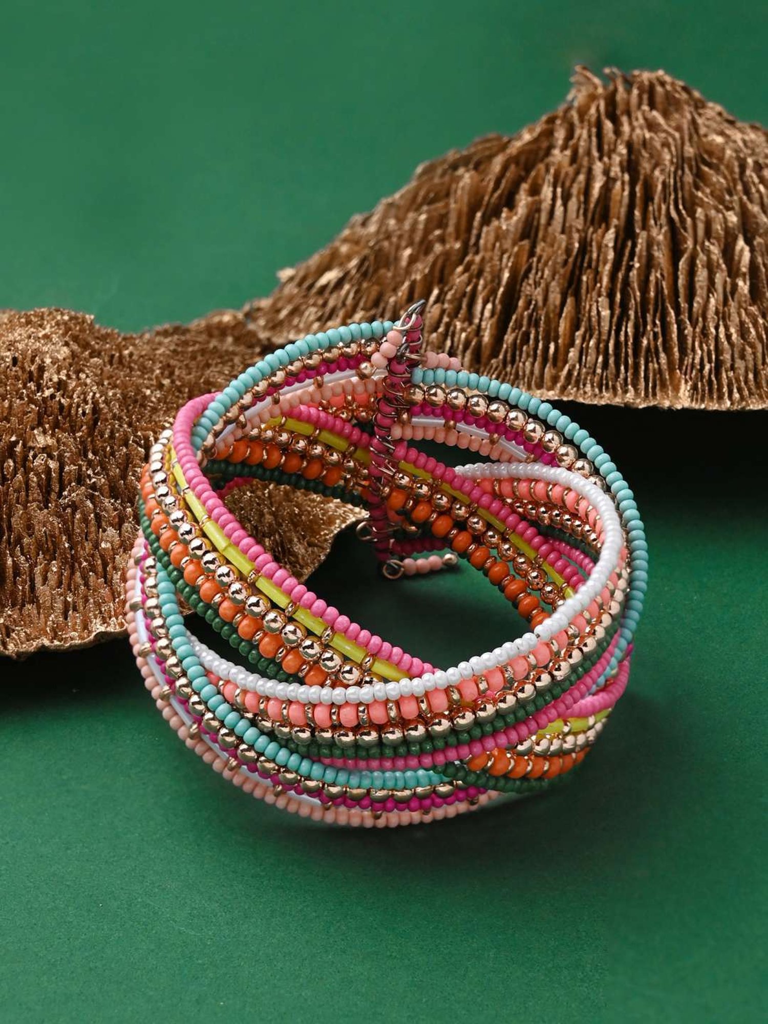 Accessorize London Women's Multi Beaded Woven Cuff Bracelet