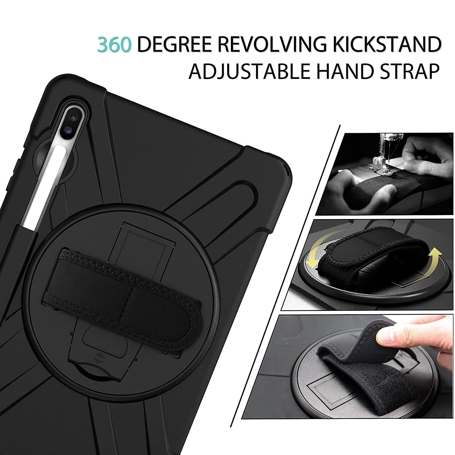 MoKo Case Fit Samsung Galaxy Tab S6 10.5, [Heavy Duty] Shockproof Full-Body Rugged 360 Degree Rotating with Shoulder Strap Stand Cover for Galaxy Tab S6 10.5" SM-T860/T865 2019 Tablet - Black