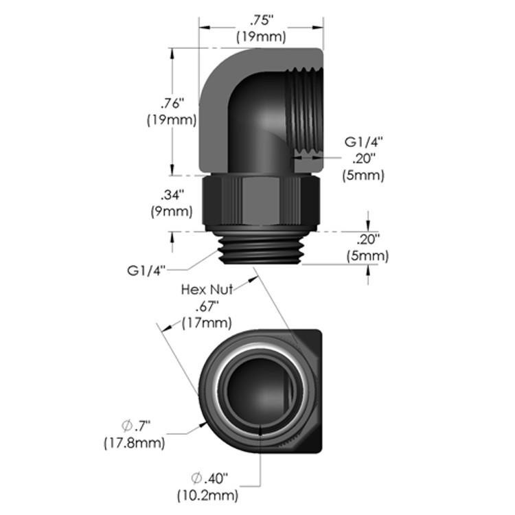 Swiftech 90D-SWV-G1-4-MFA-BK 90 Swivel Elbow Lok-Seal adapter
