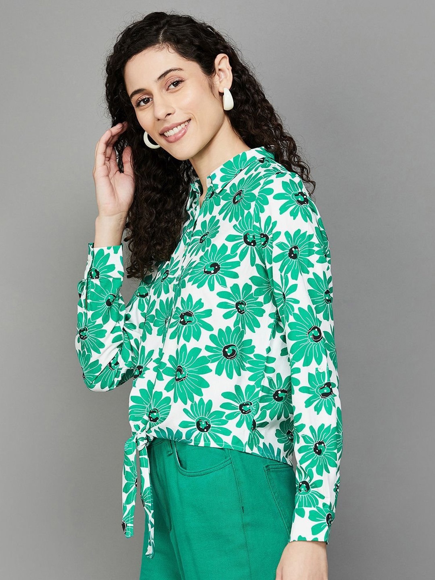 Fame Forever by Lifestyle Green & White Floral Print Shirt