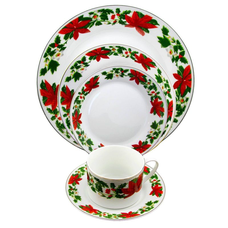Gibson Home 20pc Ceramic Poinsettia Holiday Dinnerware Set