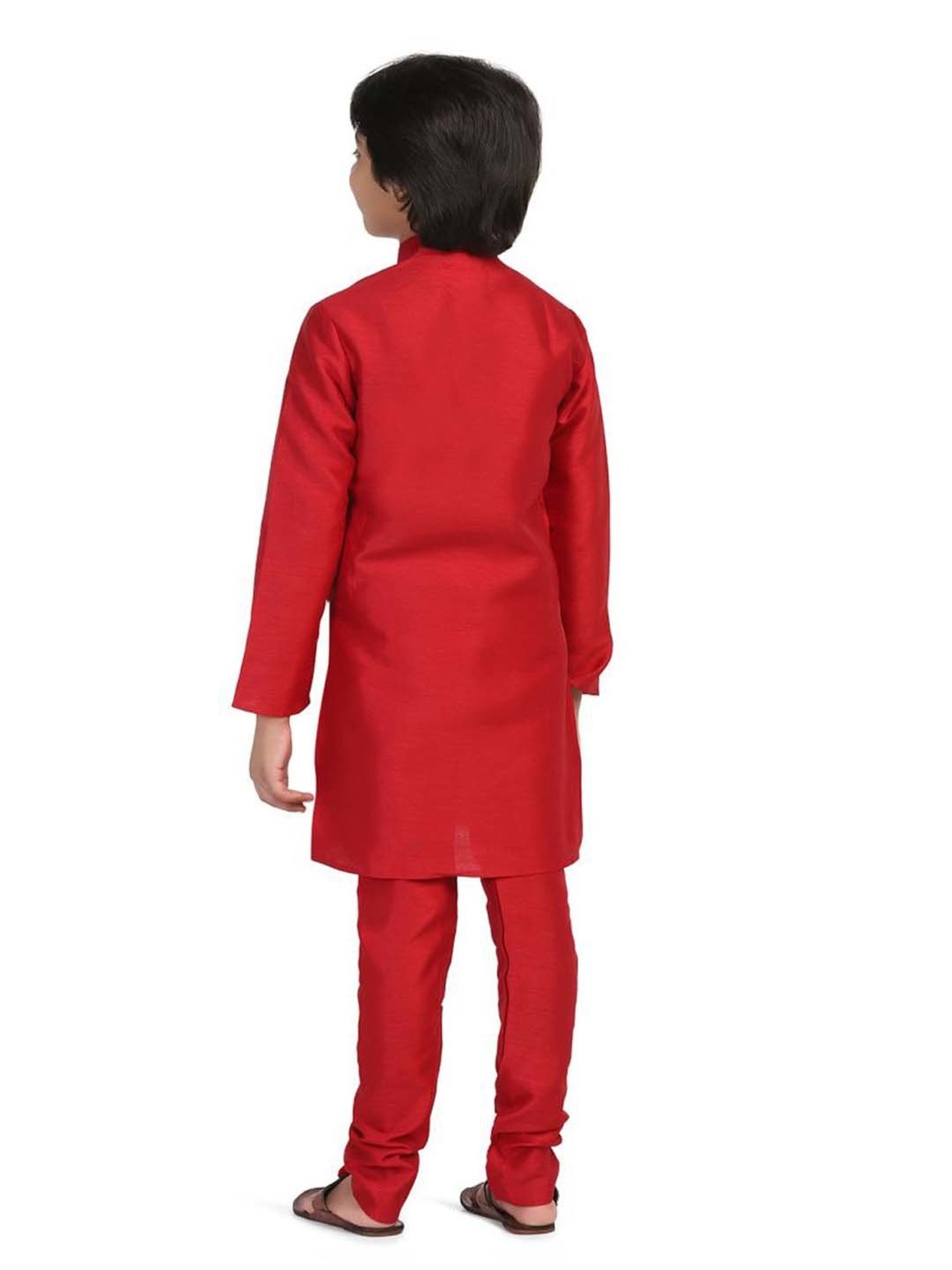 TAHVO Kids Red Slim Fit Full Sleeves Kurta Set
