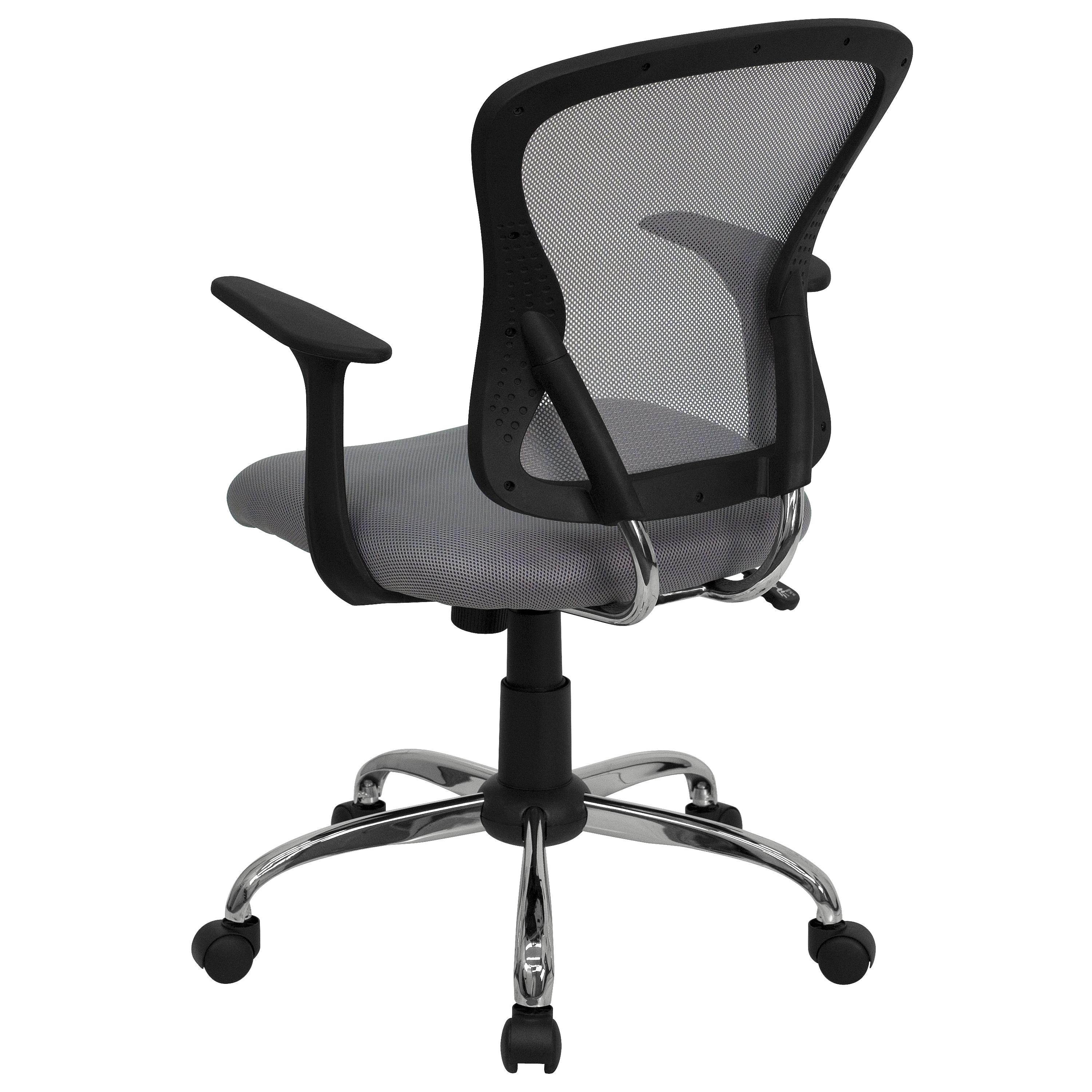 Mid-Back Gray Mesh Swivel Task Chair with Chrome Base and Arms