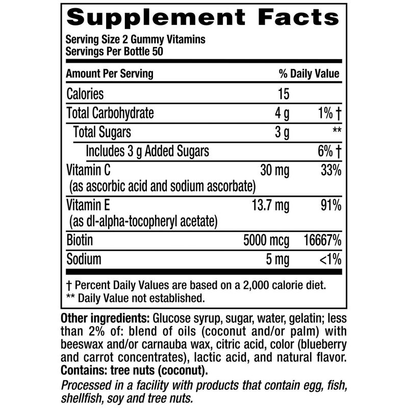 Vitafusion Beautiful Hair Supplement Gummies with Biotin - Natural Berry Plum Flavor - 100ct