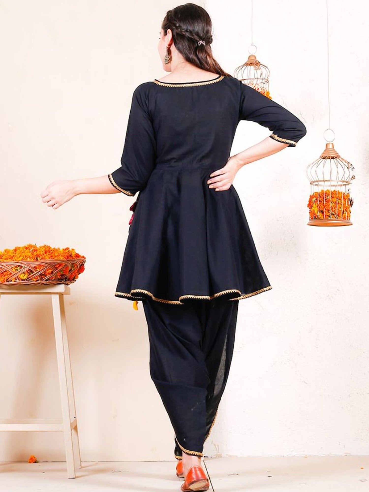 Rustorange Black Peplum Top & Dhoti Set