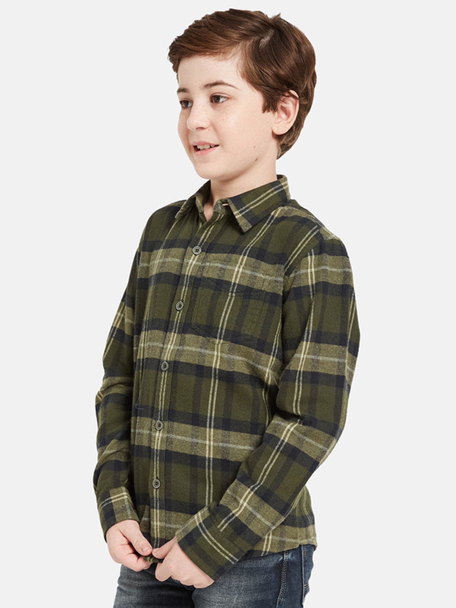Octave Kids Olive Checks Full Sleeves Shirt