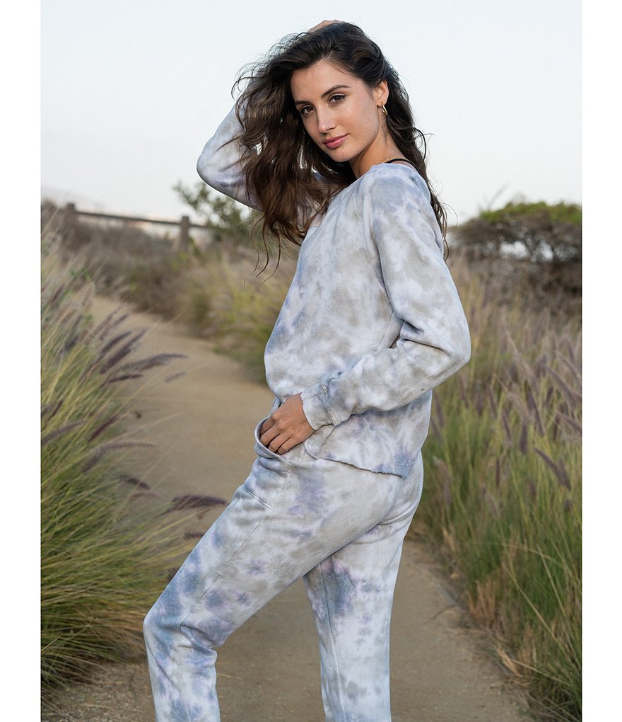 JALA Tie-Dye French Terry Cropped Coordinating Crew Neck Long Sleeve Lounge Top