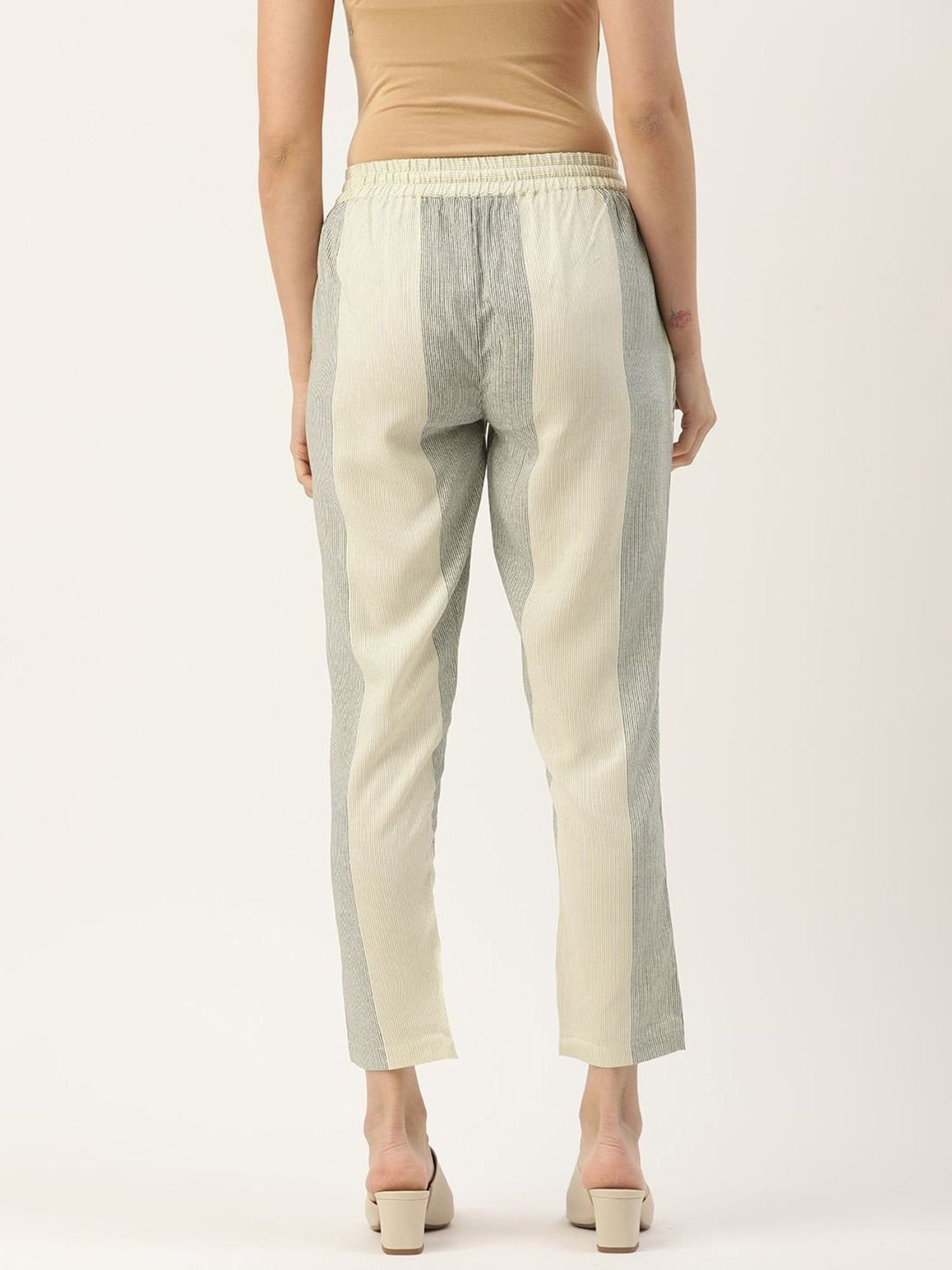 Amukti Off-White Striped Pants