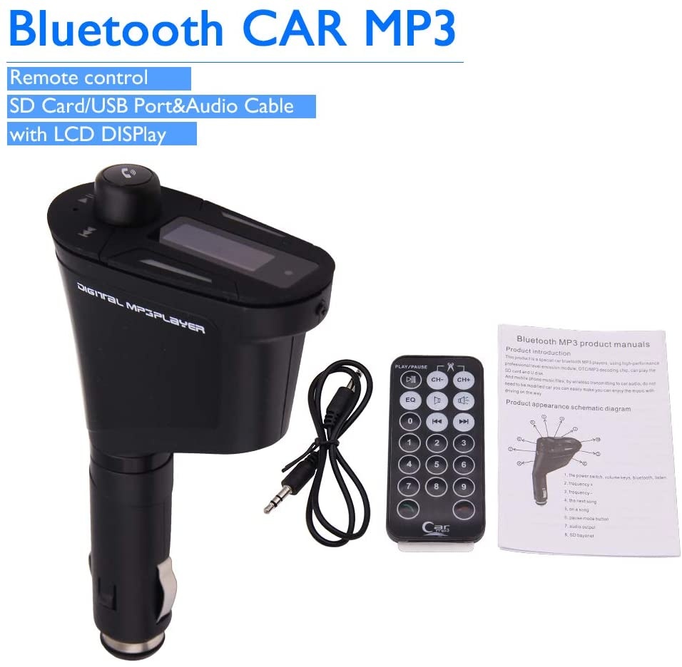 EinCar Bluetooth FM Transmitter MP3 Player Wireless Bluetooth FM Radio Adapter Car Kit with Hands-Free Calling USB Charging Port Support TF Card USB Drive