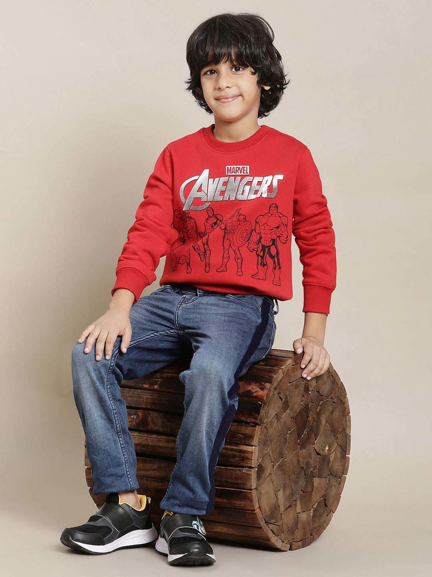 Kidsville Red Cotton Printed Full Sleeves Avengers Sweatshirt