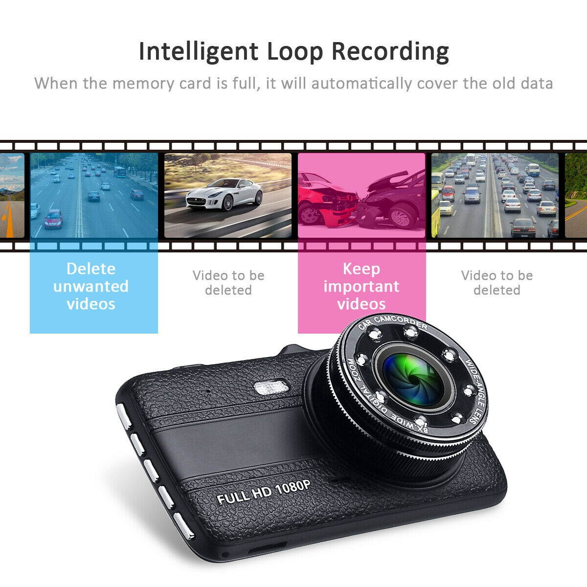 4" HD 1080P Dual Lens Car Dashboard DVR Video Recorder Dash Cam+ Rearview camera