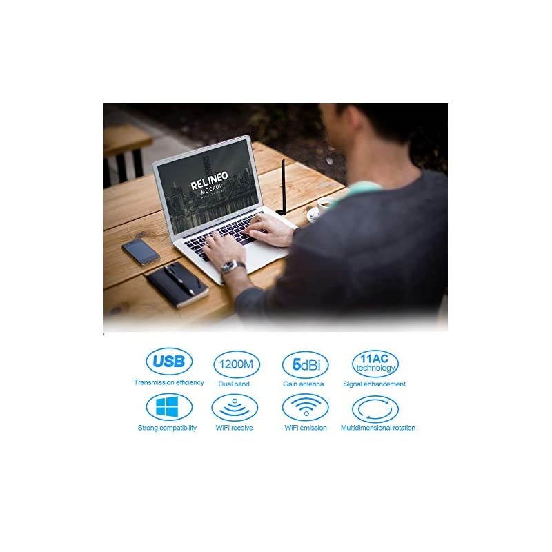 WiFi Adapter 1200Mbps30 Wireless Network WiFi Dongle with 5dBi External Antenna for PCDesktopLaptopMac Dual Band 24G5GSupport Windows 108817VistaXP2000 Mac1061015