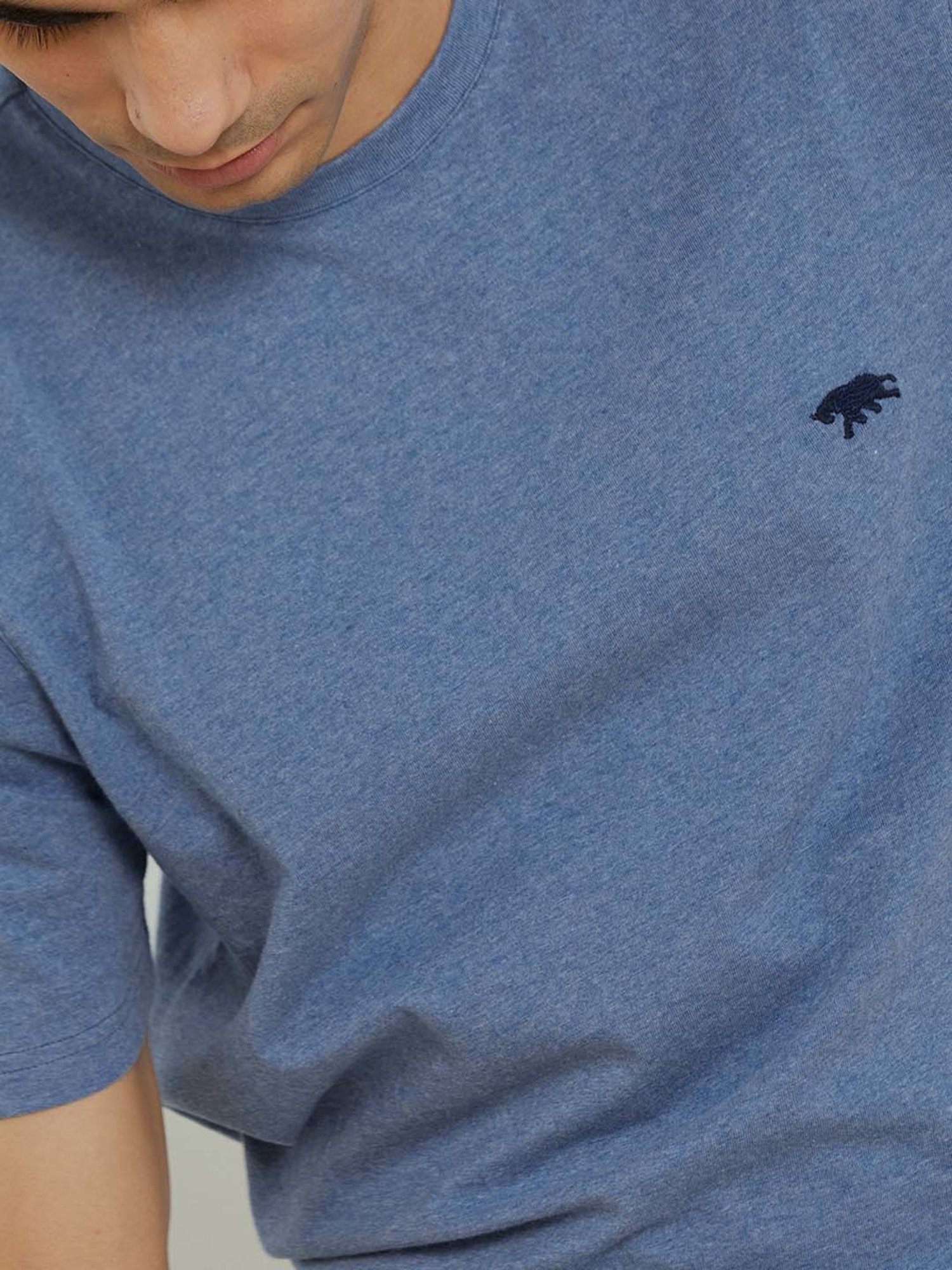 ANDAMEN Blue Melange Regular Fit Crew T-Shirt