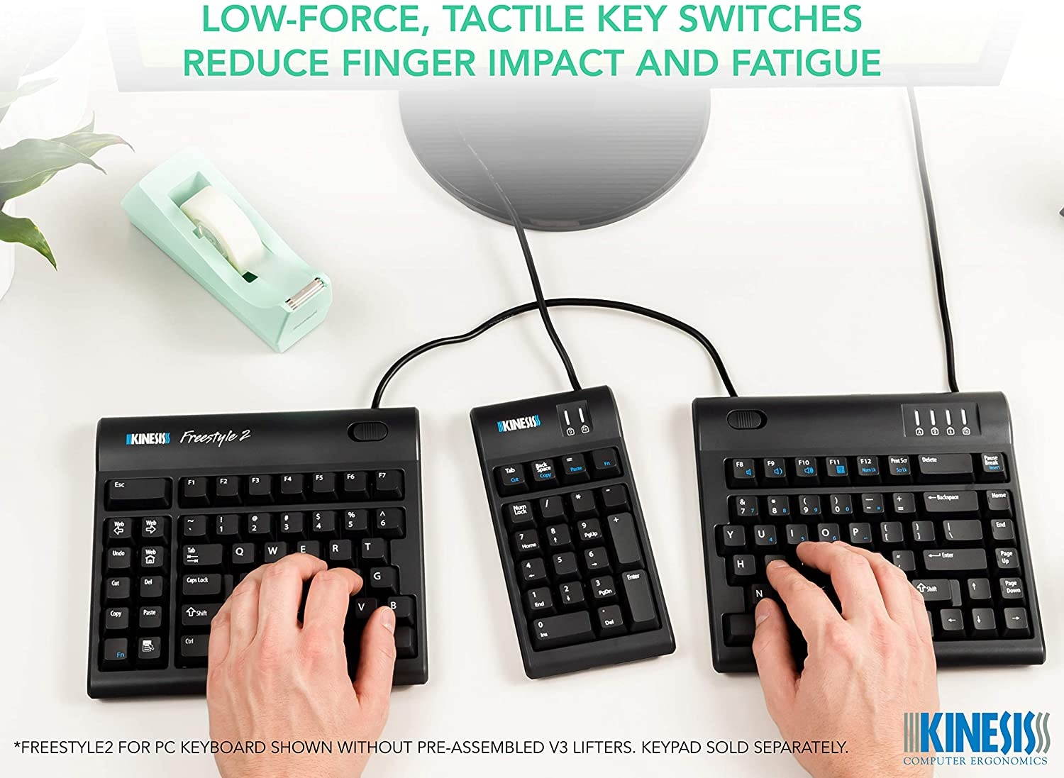 Kinesis Freestyle2 Ergonomic Keyboard w/ V3 Lifters for PC (9" Separation)