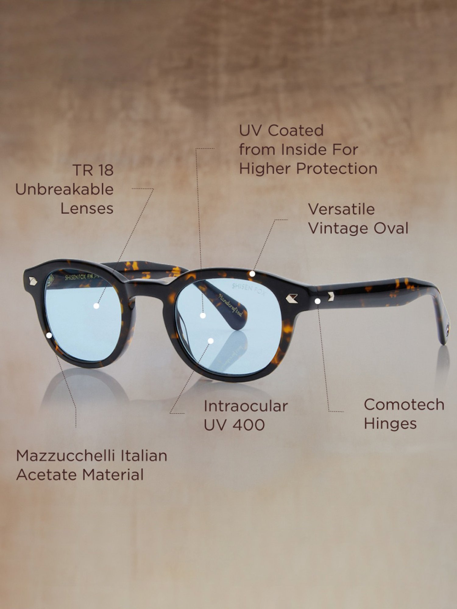 Shisen Fox Kitsune Dark Havana Round Unisex UV Protection Sunglasses -46 mm