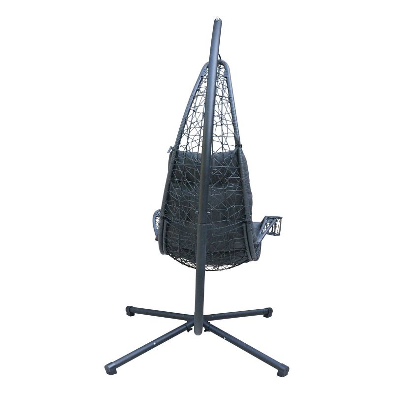 Cushioned Rattan Wicker Hanging Chair with Stand - Gray - Algoma