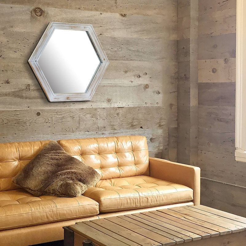 Wooden Hexagon Decorative Wall Mirror White - Stonebriar Collection