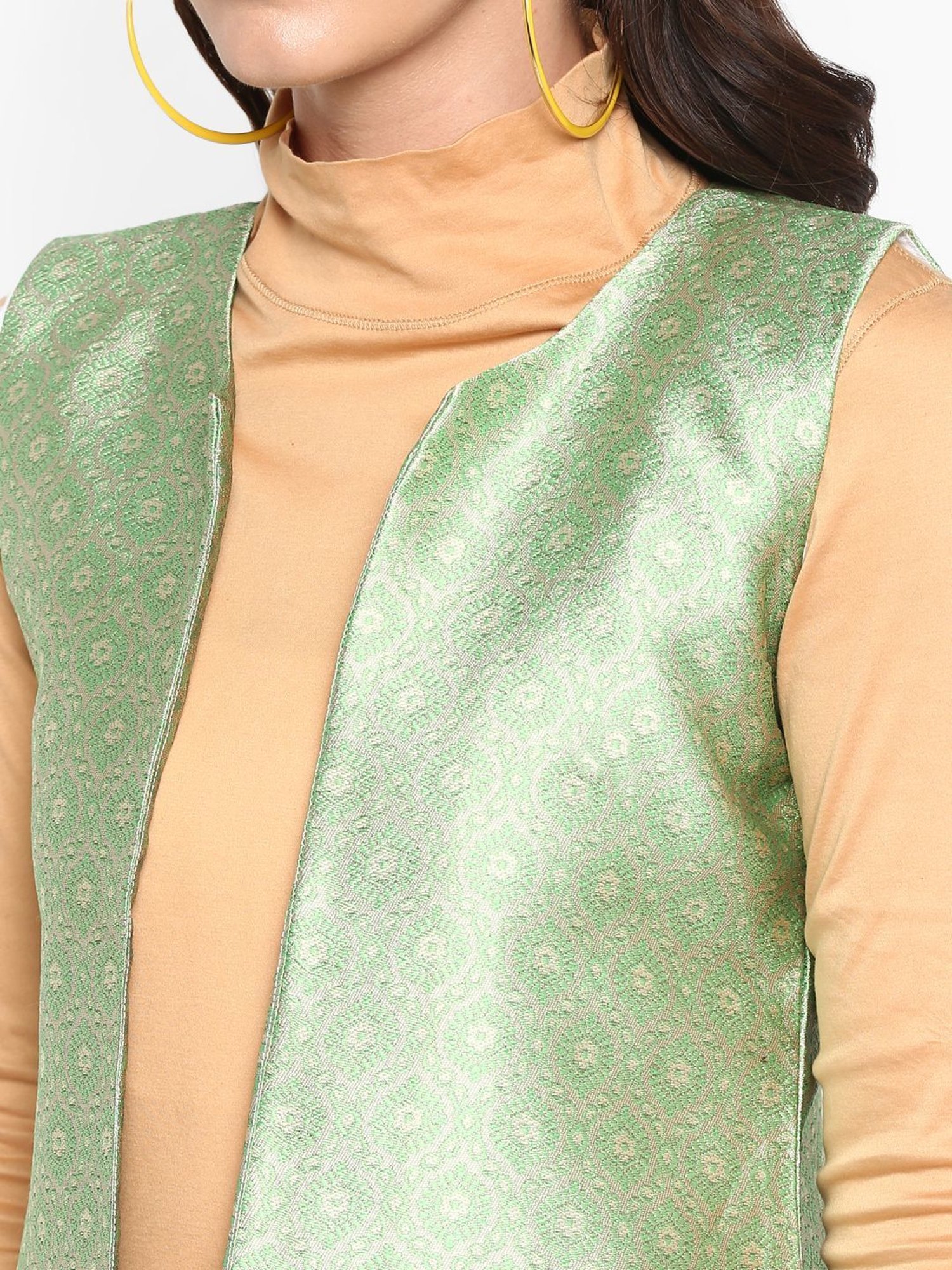 Hangup Green Jacquard Pattern Shrug