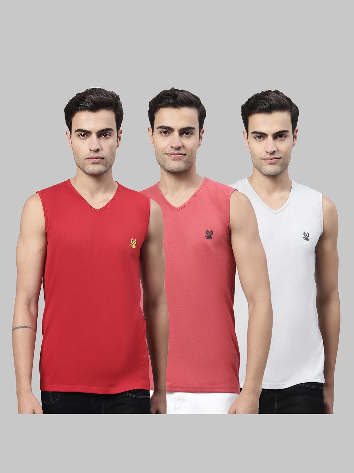 Vimal Jonney Multicolor Regular Fit Sleeveless Lounge T-Shirt - Pack of 3