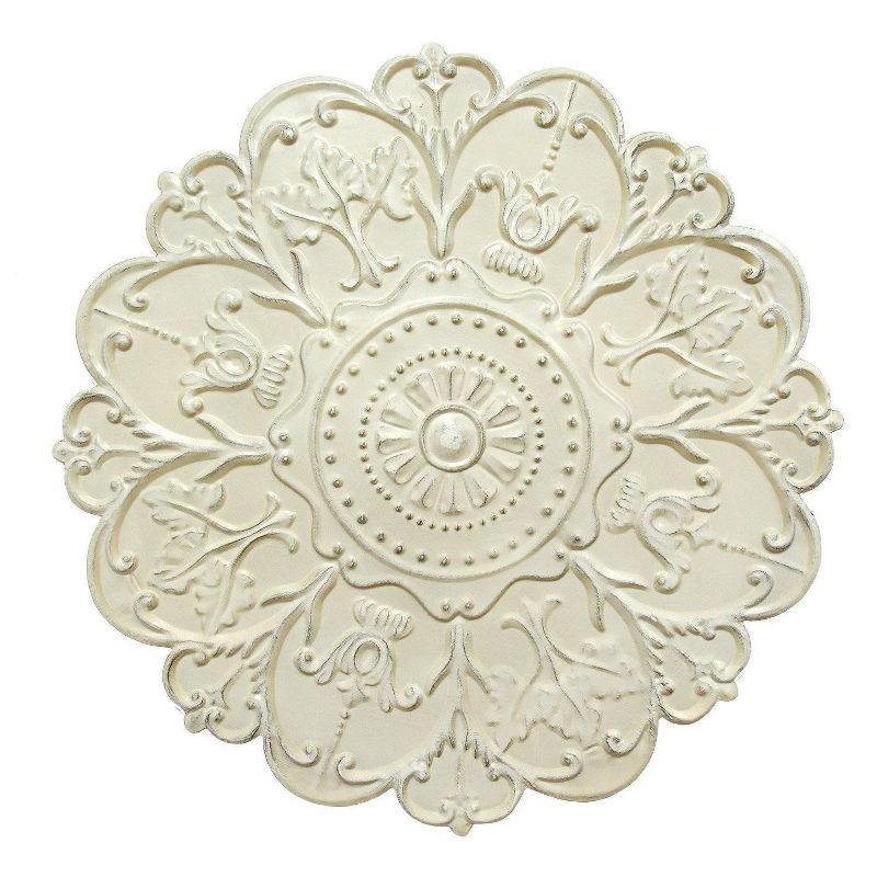 27" x 27" Shabby Medallion Wall Décor White - Stratton Home Décor