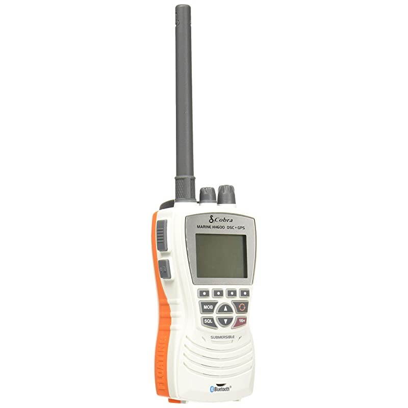 MR HH600WFLTBTGPS Handheld Floating VHF Radio 6 Watt, GPS, Bluetooth, Submersible, Noise Cancelling Mic, Backlit LCD Display, MemoryScan, White