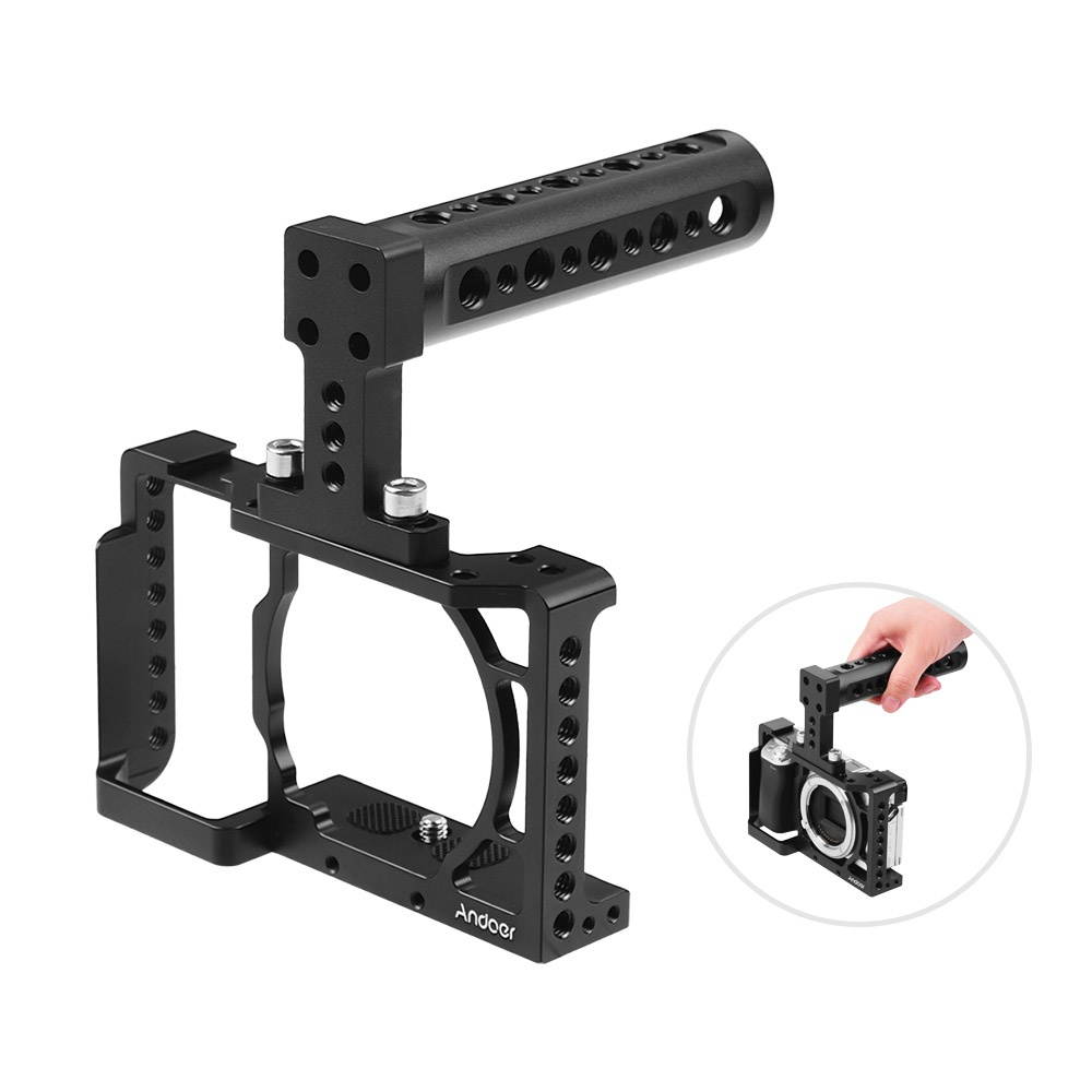 Andoer Camera Cage + Top Handle Kit Video Film Movie Making Stabilizer Aluminum Alloy 1/4 Inch Screw with Cold Shoe Mount for Sony A6500/A6400/A6300/A6000 Camera